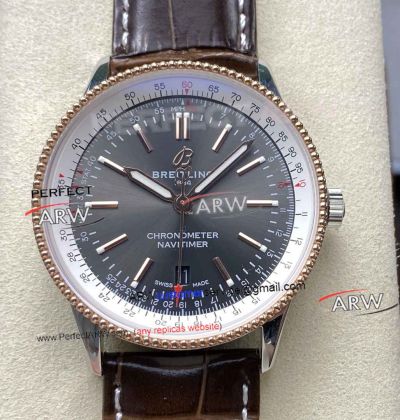 BLS Factory Super Clone Breitling Navitimer Automatic 41mm Rose Gold Bezel Grey Face Watch